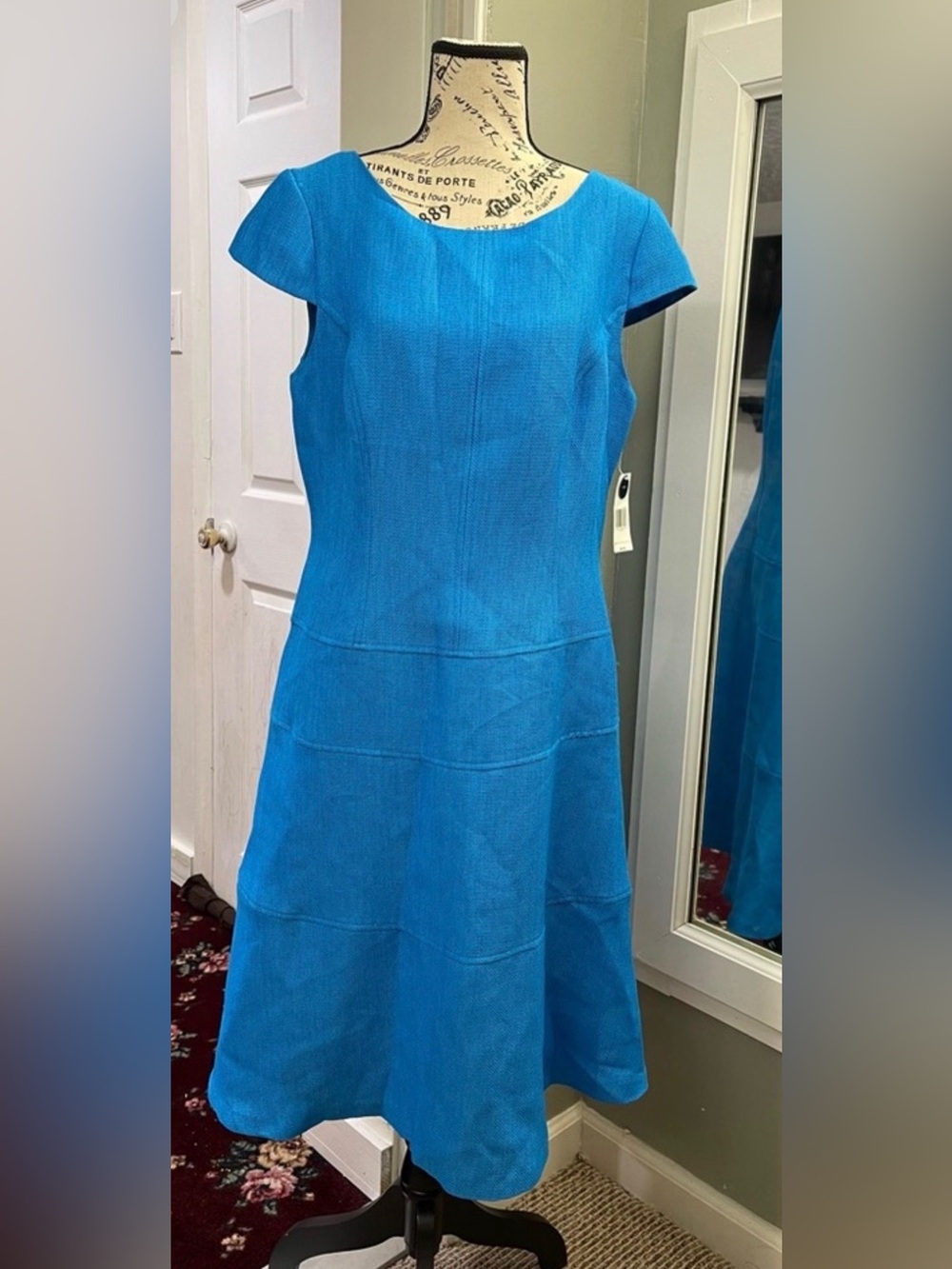 Kim Rogers Turquoise Blue Cap-Sleeve Midi Dress